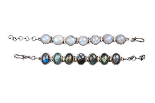 Two silver gemstone bracelets