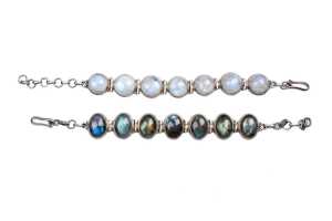 Two silver gemstone bracelets