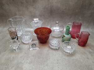 Crystal and glassware, including a Waterford dressing table clock
