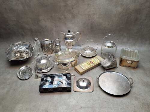 Assorted silver plate items