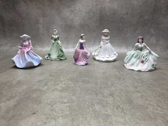 Five Coalport miniature porcelain lady figures