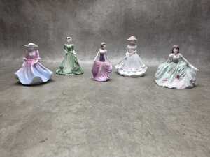 Five Coalport miniature porcelain lady figures