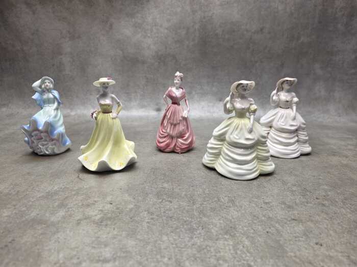 Five Coalport miniature porcelain lady figures