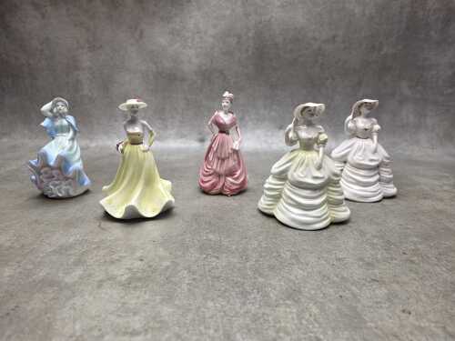 Five Coalport miniature porcelain lady figures