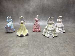 Five Coalport miniature porcelain lady figures