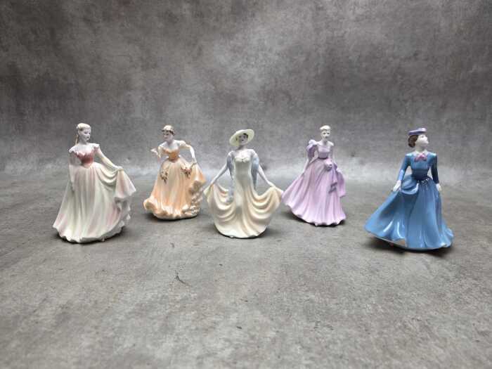 Five Coalport miniature porcelain lady figures