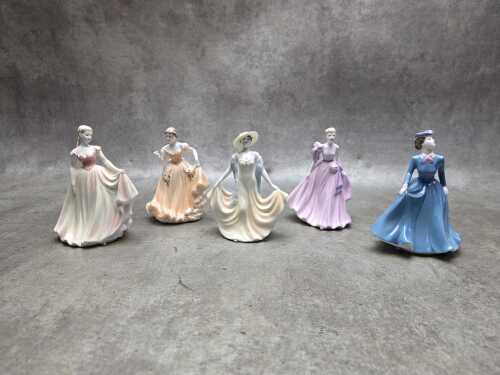 Five Coalport miniature porcelain lady figures