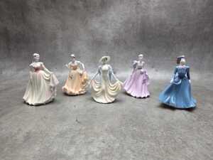 Five Coalport miniature porcelain lady figures