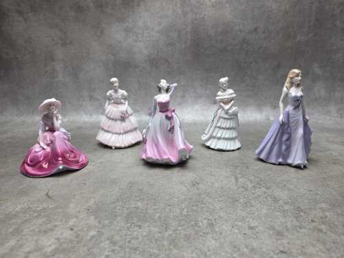 Five Coalport miniature porcelain lady figures