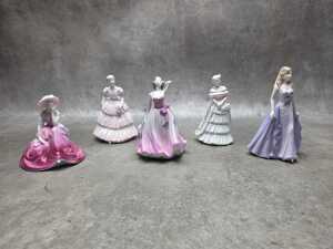 Five Coalport miniature porcelain lady figures