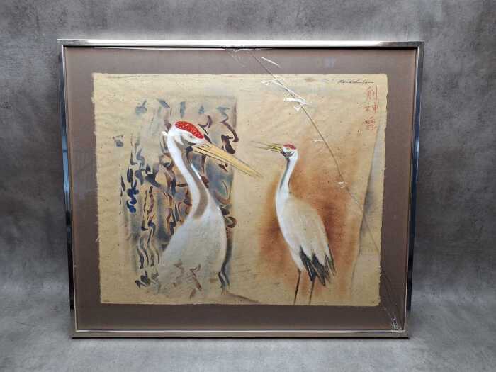 Ken Johnson (1950- ), Chibu Cranes, watercolour and gouache painting on hand-made Japanese paper
