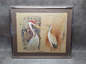 Ken Johnson (1950- ), Chibu Cranes, watercolour and gouache painting on hand-made Japanese paper