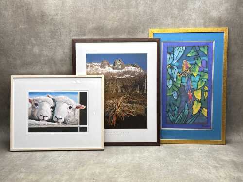 Three signed prints including photographic print of Mount Ossa by Dennis Harding