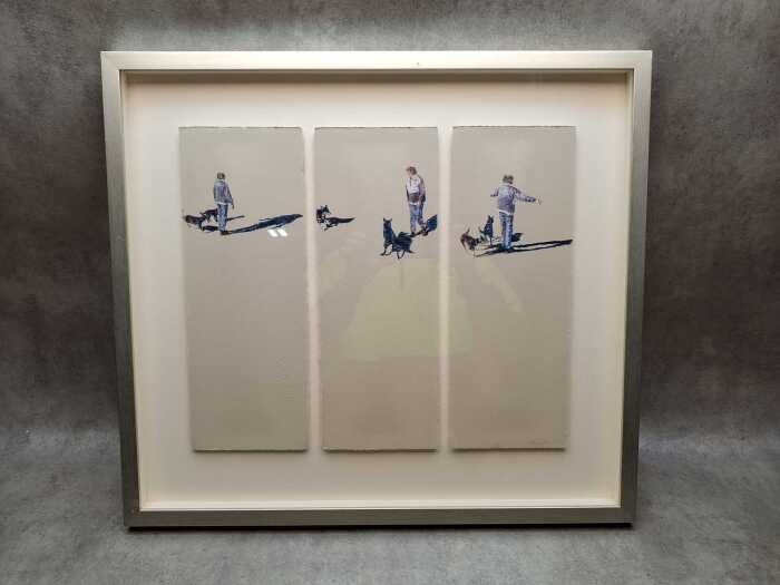 Chloe Vallance, playing with the dogs triptych, 2008. Three drawings on paper mounted in frame