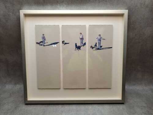 Chloe Vallance, playing with the dogs triptych, 2008. Three drawings on paper mounted in frame
