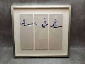 Chloe Vallance, playing with the dogs triptych, 2008. Three drawings on paper mounted in frame