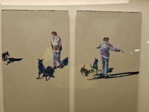 Chloe Vallance, playing with the dogs triptych, 2008. Three drawings on paper mounted in frame - 2