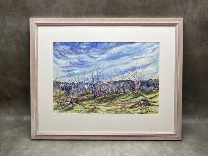 Betty Jungwirth, Lowering Sky, Red Hill Orchard. Watercolour and gouache painting on Arches paper