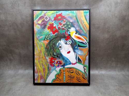 Pauline Courtney (artist unknown), Woman with cockatoo, 2012. Acrylic painting on canvas.