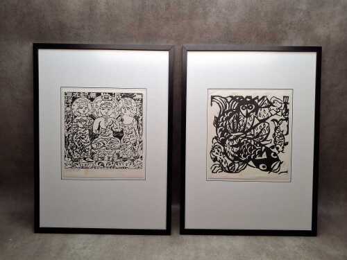 Shiko Munakata (1903-75, Japanese) Two reproduction woodblock prints