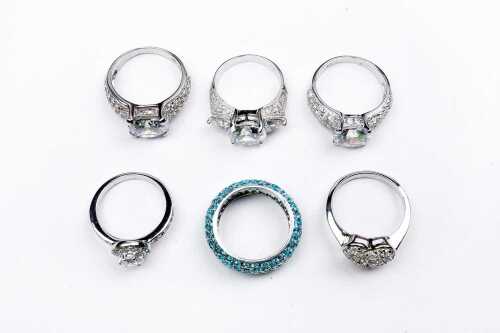 Six cubic zirconia rings in sterling silver