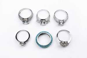 Six cubic zirconia rings in sterling silver