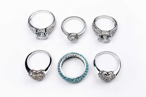 Six cubic zirconia ring in sterling silver
