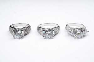 Six cubic zirconia rings in sterling silver - 2