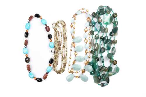 Four gemstone and glass necklaces