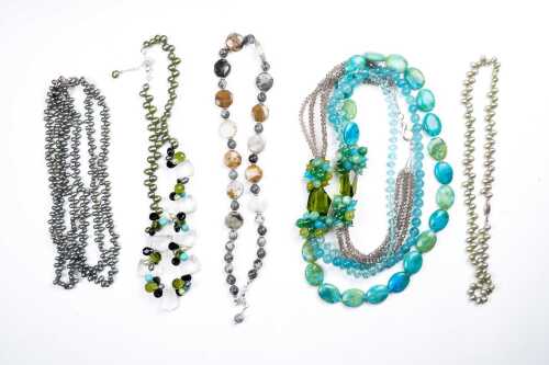 Three gemstone and glass necklaces