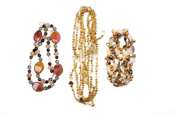 Three gemstone and glass necklaces