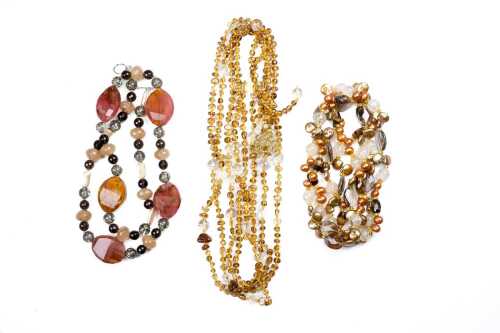 Three gemstone and glass necklaces