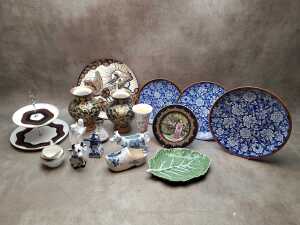 Decorative ceramic plates and vases, including Wedgwood 'Meadow Sweet'