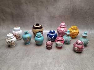 Collection of mini ceramic vessels, and ginger jars