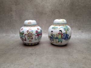 Six Oriental porcelain lidded ginger jars, some hexagonal shape - 2