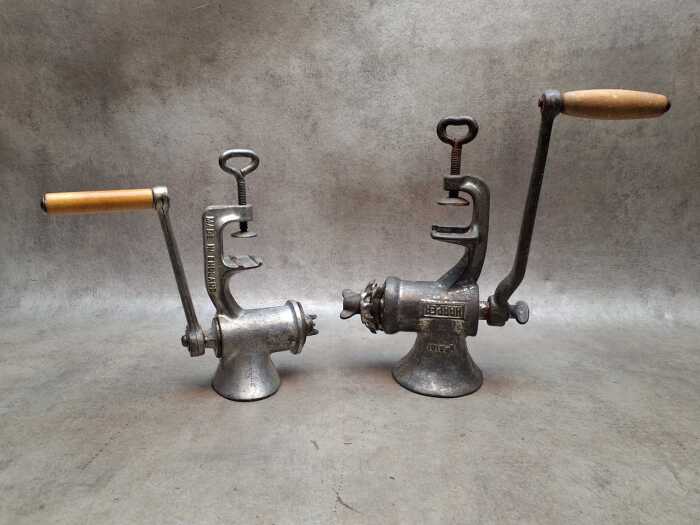 English metal meat grinders, including Beatrice