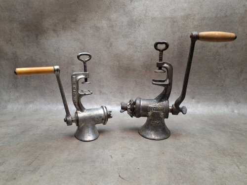 English metal meat grinders, including Beatrice