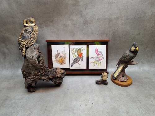 Three bird figiure including Owl on base