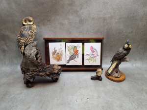 Three bird figiure including Owl on base