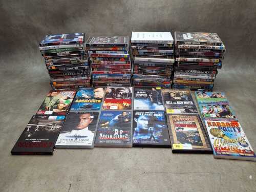 DVDs, mostly action, including Steven Seagal