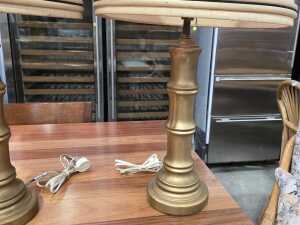 Pair of bamboo-form gold-tone porcelain table lamps - 2
