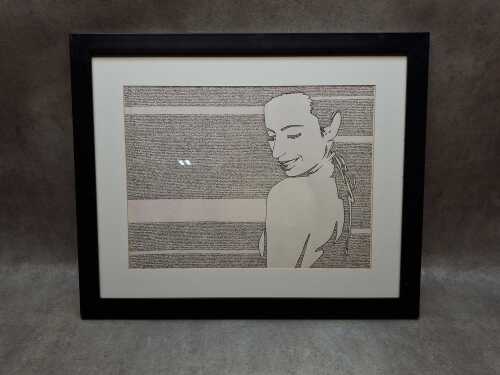 Jovicic (working 2000s), (Female figure and text) 2008, black and red marker, drawing on paper