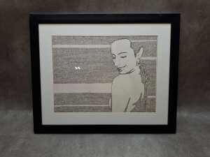 Jovicic (working 2000s), (Female figure and text) 2008, black and red marker, drawing on paper
