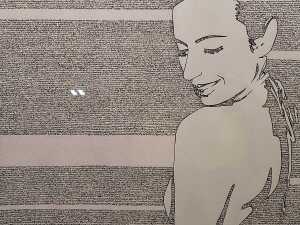 Jovicic (working 2000s), (Female figure and text) 2008, black and red marker, drawing on paper - 2