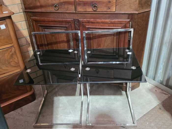 Pair of black Perspex and chrome side tables