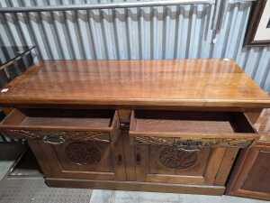 Edwardian carved timber sideboard - 2