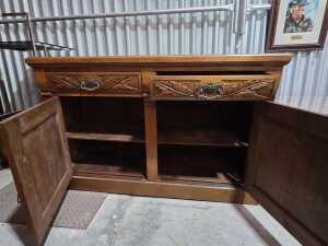 Edwardian carved timber sideboard - 3