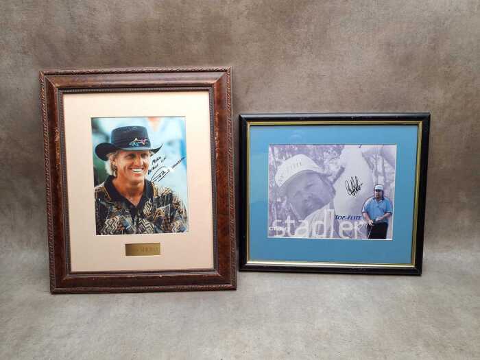 Signed golf memorabilia including Greg Norman and Craig Stadler
