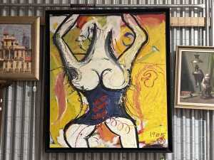 Artist unknown (Roar Studios), abstract torso (yellow), 1985. Oil painting on canvas