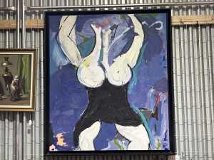 Artist unknown (Roar Studios), abstract torso (blue), 1985. Oil painting on canvas